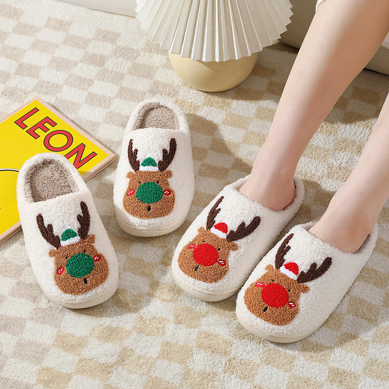 Christmas Winter Home Slippers – Soft Cozy Elk Plush House Shoes