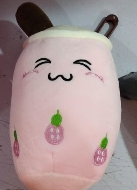 Cute Boba Tea Plush Pillow – Strawberry Milk Drink Stuffed Toy