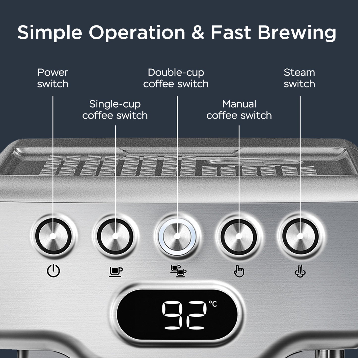 20-Bar Espresso Machine with Milk Frother – Home Coffee Maker with 1.8L Tank (Stainless Steel)