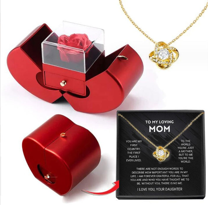 Rose Jewelry Gift Box – Apple Design with Necklace for Valentine’s, Christmas & Mother’s Day