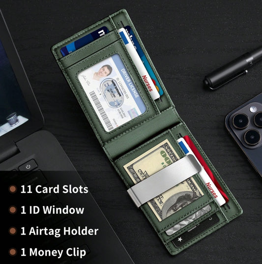 AirTag Wallet for Men – Slim Minimalist Front Pocket Leather Bifold with RFID Blocking (AirTag Not Included)