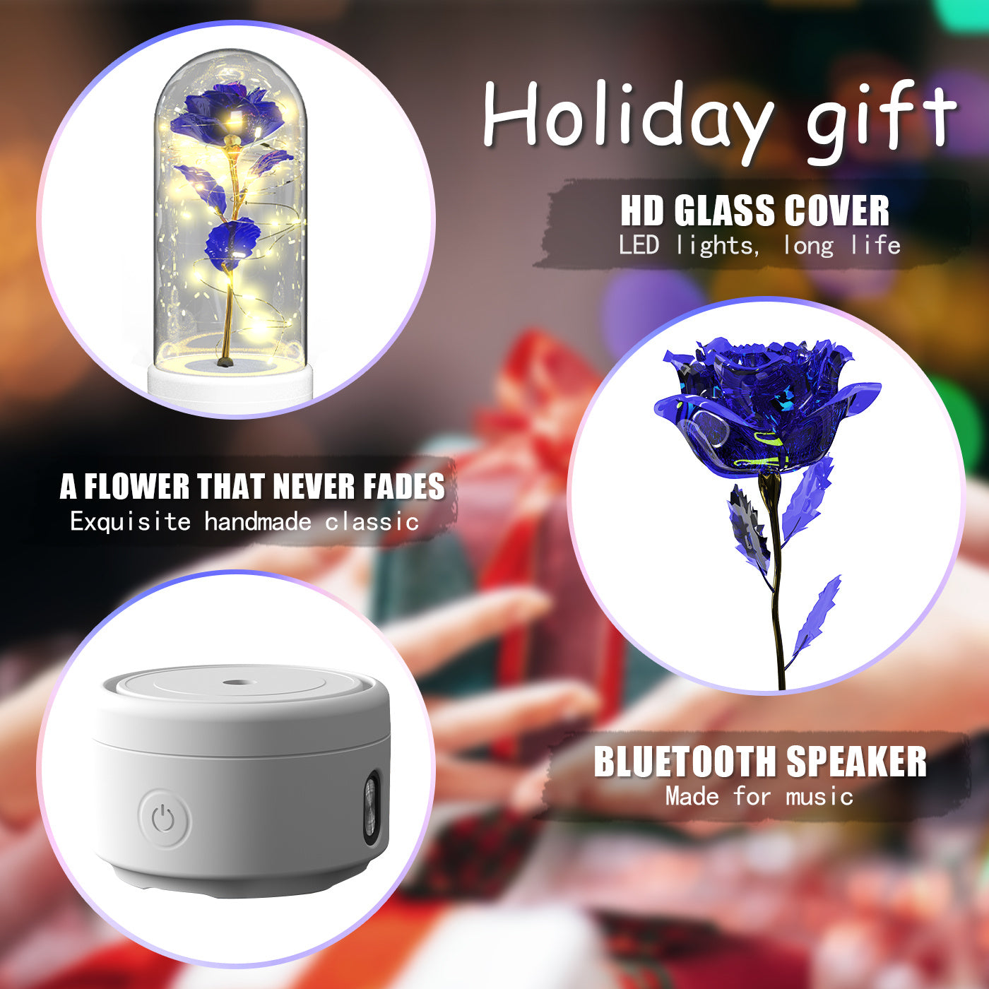 2-in-1 Rose LED Light & Bluetooth Speaker – Romantic Glass-Cover Gift Ornament
