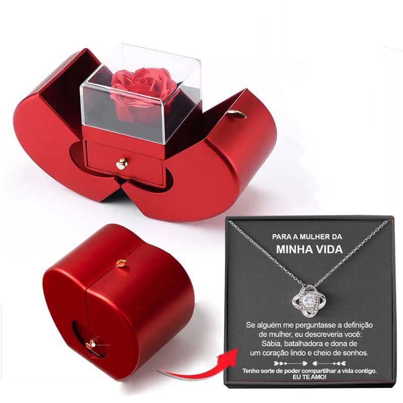 Rose Jewelry Gift Box – Apple Design with Necklace for Valentine’s, Christmas & Mother’s Day