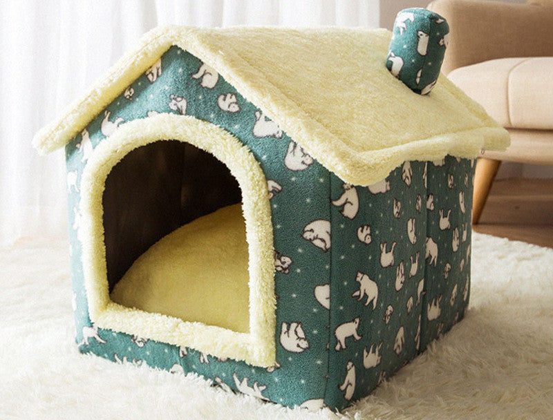 Foldable Pet House – Warm Enclosed Dog & Cat Bed with Removable Cushion