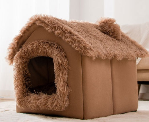 Foldable Pet House – Warm Enclosed Dog & Cat Bed with Removable Cushion