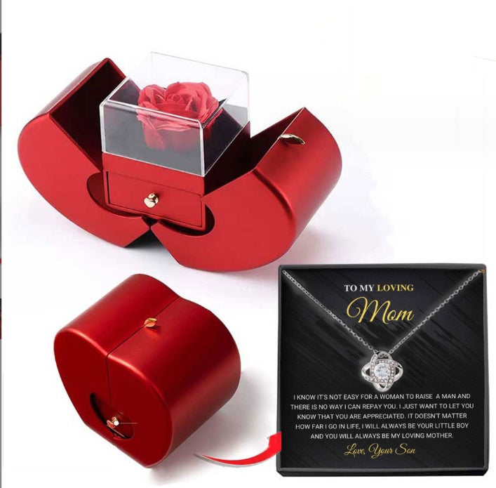 Rose Jewelry Gift Box – Apple Design with Necklace for Valentine’s, Christmas & Mother’s Day