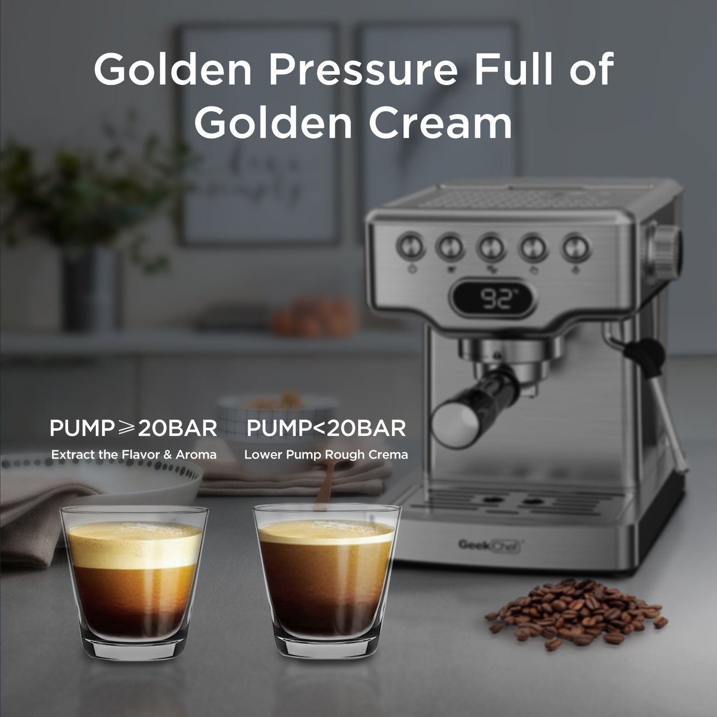 20-Bar Espresso Machine with Milk Frother – Home Coffee Maker with 1.8L Tank (Stainless Steel)