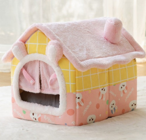 Foldable Pet House – Warm Enclosed Dog & Cat Bed with Removable Cushion