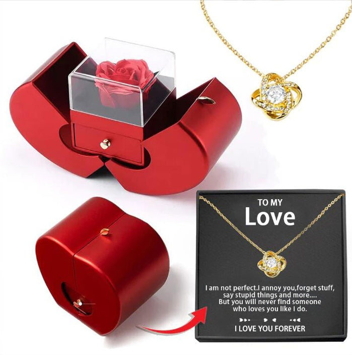 Rose Jewelry Gift Box – Apple Design with Necklace for Valentine’s, Christmas & Mother’s Day
