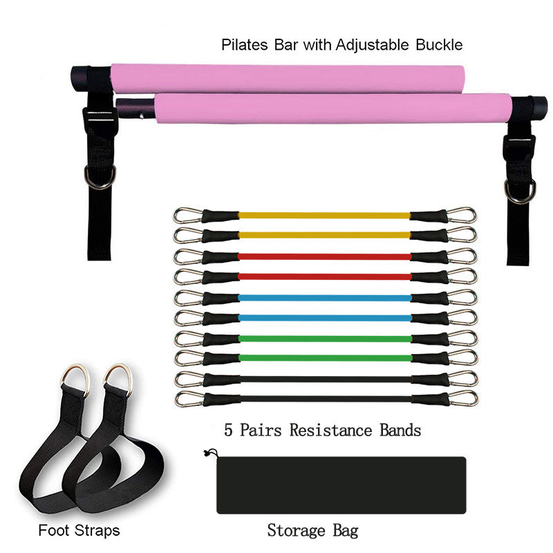 Portable Pilates Bar Kit – Fitness Yoga Resistance Bands for Home Workout Training