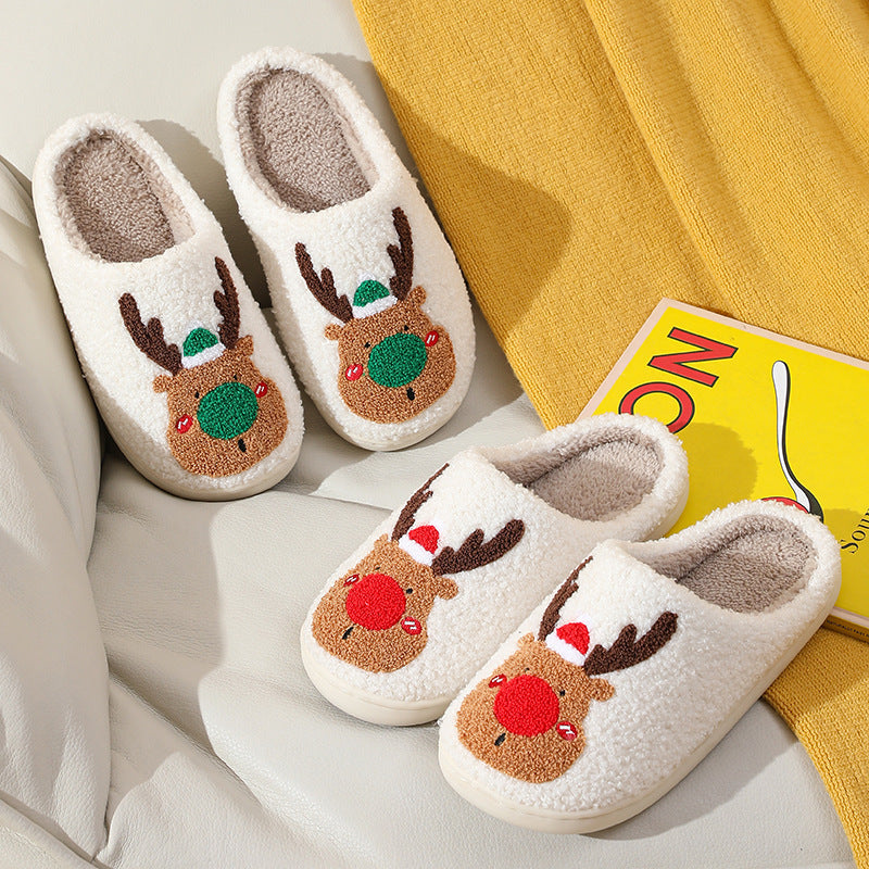Christmas Winter Home Slippers – Soft Cozy Elk Plush House Shoes