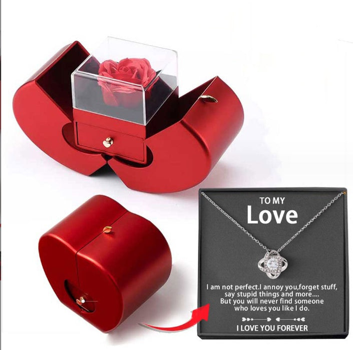 Rose Jewelry Gift Box – Apple Design with Necklace for Valentine’s, Christmas & Mother’s Day