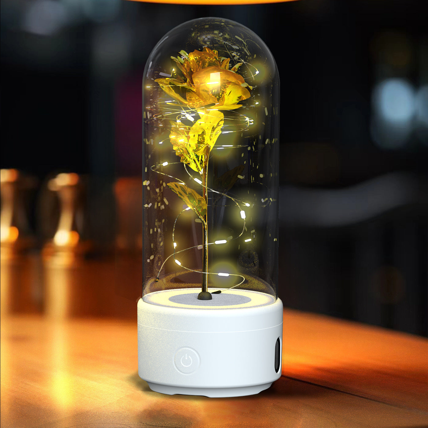 2-in-1 Rose LED Light & Bluetooth Speaker – Romantic Glass-Cover Gift Ornament