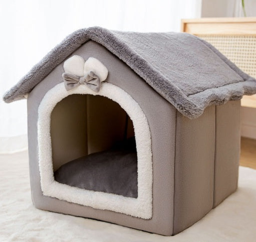 Foldable Pet House – Warm Enclosed Dog & Cat Bed with Removable Cushion