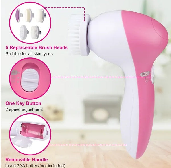 Waterproof Facial Cleansing Brush – 5-in-1 Spin Face Cleaning System